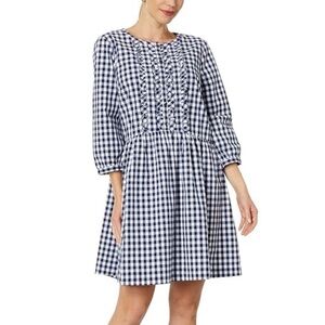 Draper James Navy and White Checkered Long Sleeve Dress